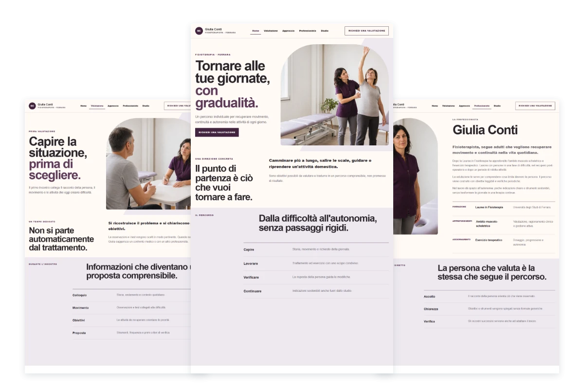Sito Web professionale per fisioterapista Naturale: approccio, valutazione, professionista e contatti