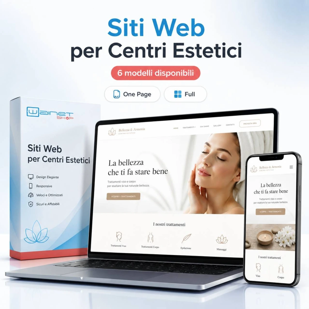 Mockup con notebook e smartphone di un Sito Web per centri estetici realizzato da WAINET