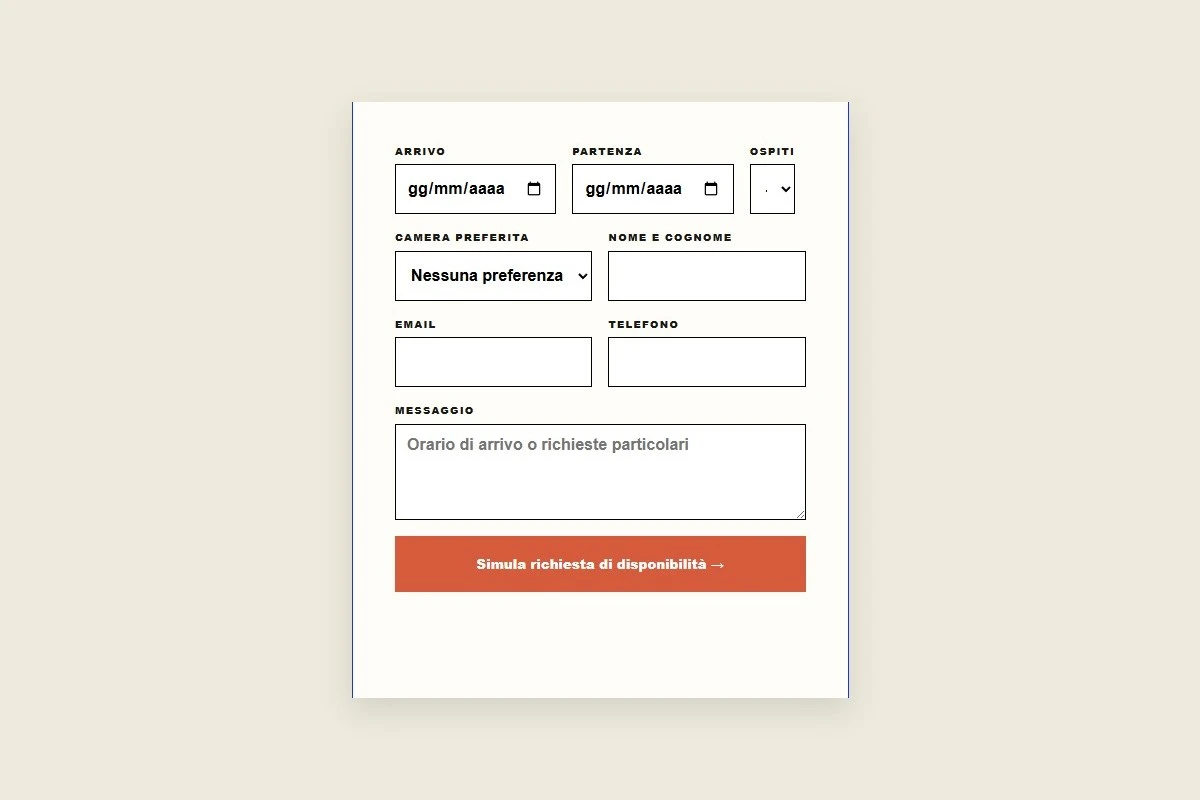 Sito Web professionale Casa 80: modulo di richiesta disponibilità