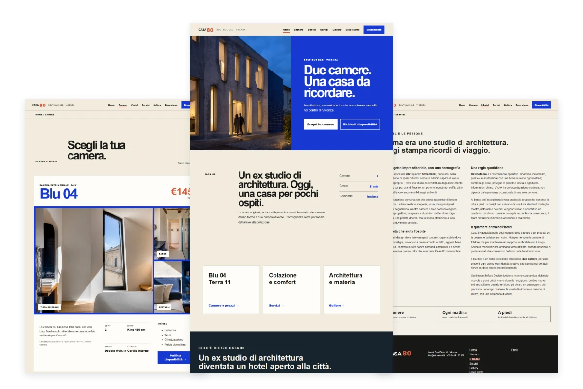 Sito Web professionale Casa 80: homepage, camere e presentazione della struttura