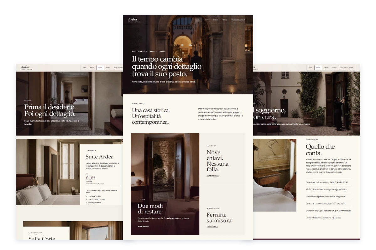 Sito Web professionale Dimora Ardea: homepage, suite e servizi della dimora