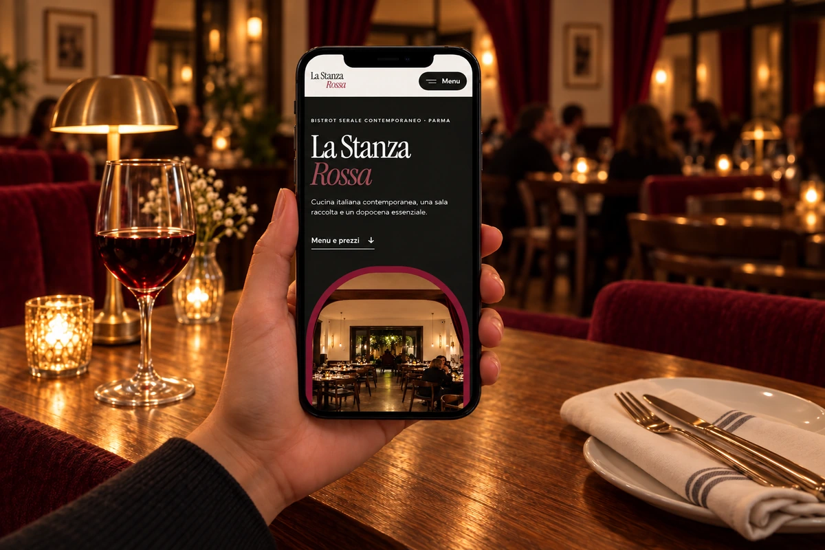 Sito Web professionale per ristoranti La Stanza Rossa su smartphone
