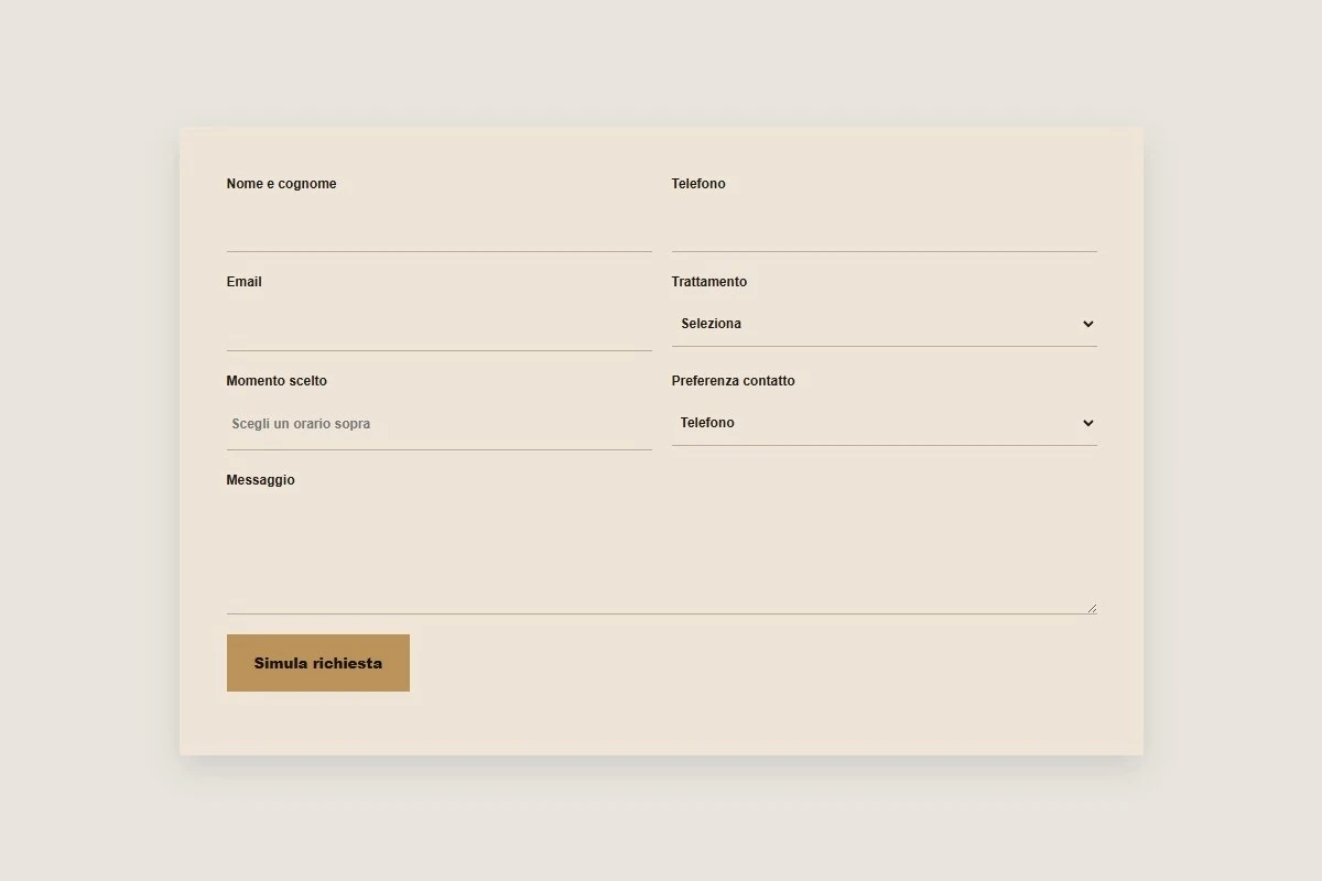 Sito Web professionale Luxury Dark: modulo di primo contatto