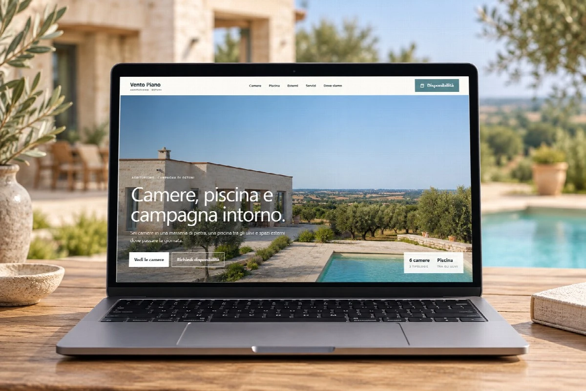Sito Web professionale Masseria Vento Piano su un computer portatile