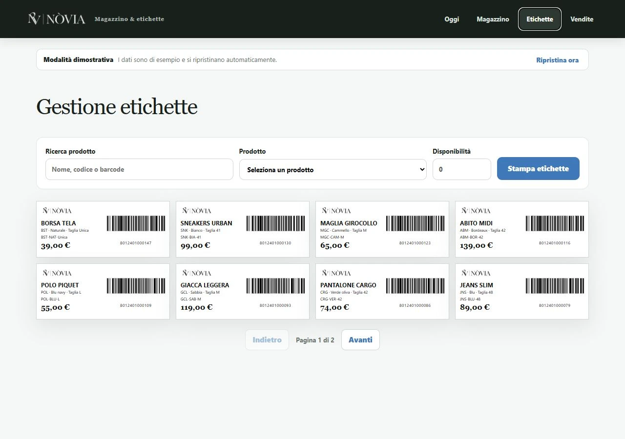 Preparazione delle etichette con barcode