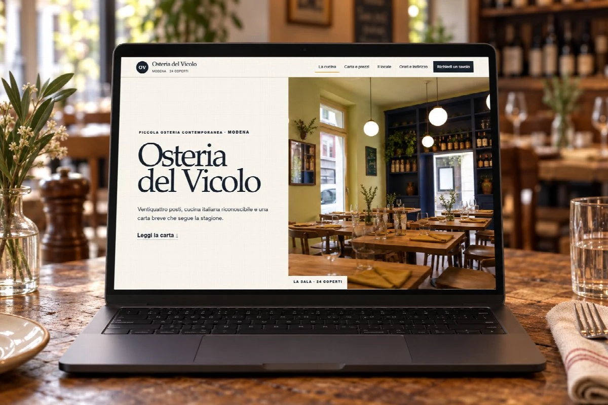 Sito Web professionale per ristoranti Osteria del Vicolo su un computer portatile