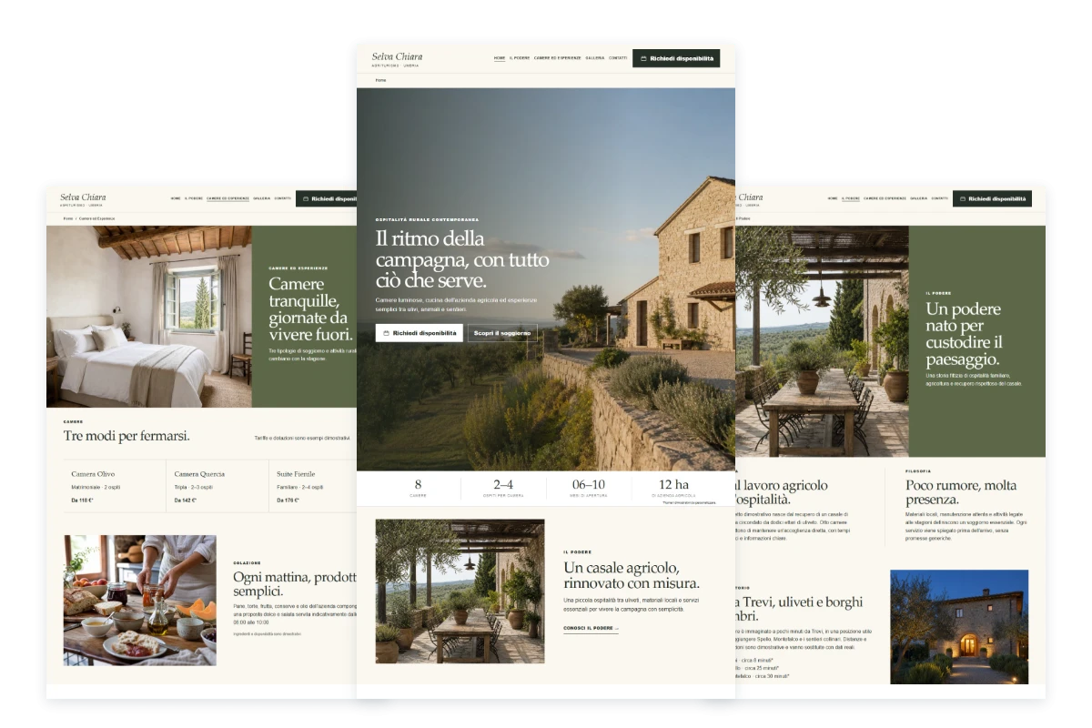 Sito Web professionale Podere Selva Chiara: homepage, camere e presentazione della struttura