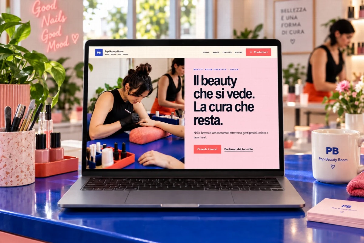 Sito Web professionale Pop Beauty Room su un computer portatile