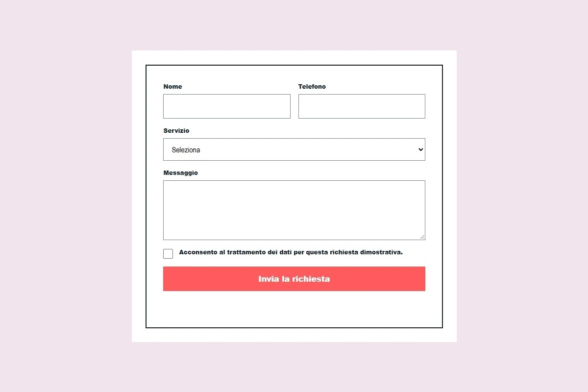 Sito Web professionale Pop Beauty Room: modulo di primo contatto