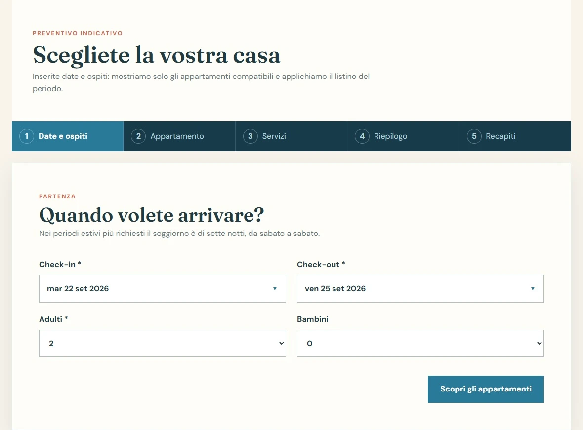 Date e ospiti nel preventivatore Case Vacanza Le Case del Porto