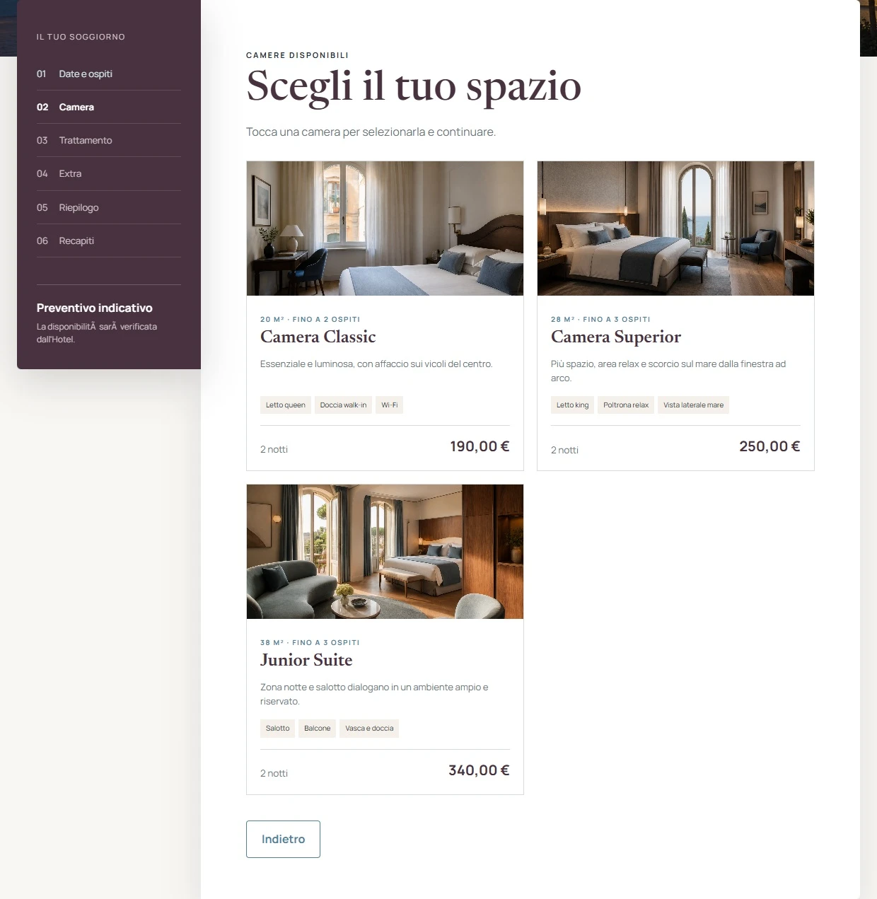 Scelta della camera nel preventivatore Hotel Hotel Aurelia
