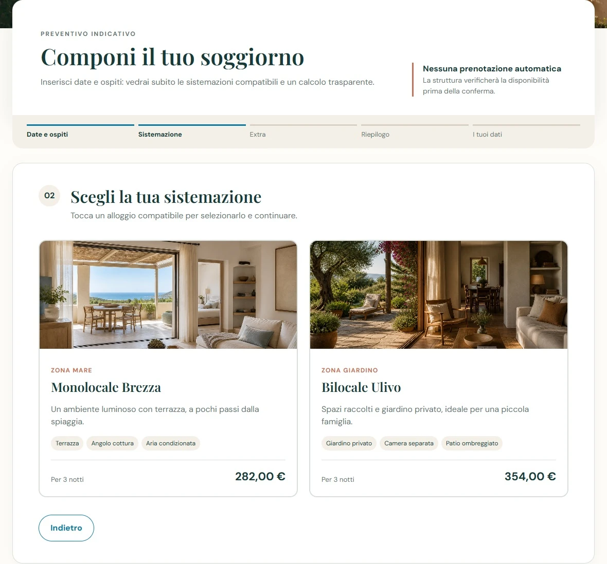 Scelta dell'alloggio nel preventivatore Residence Borgo Adriatico