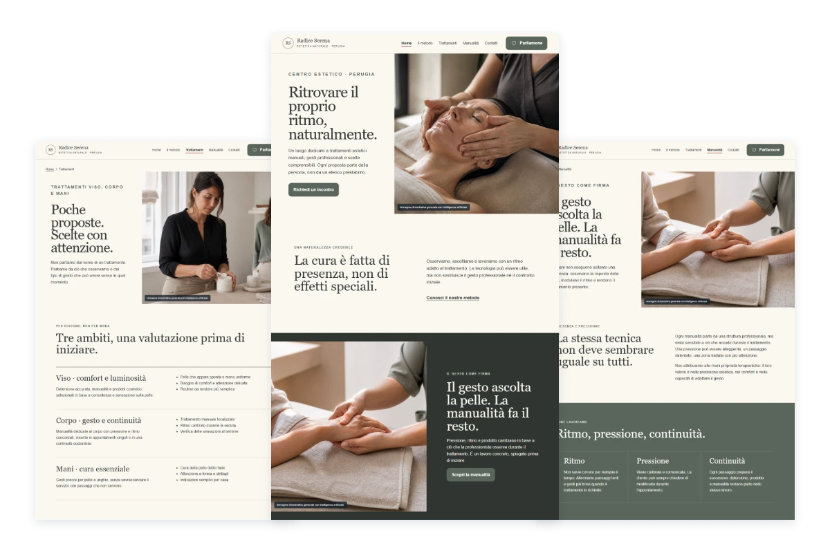Sito Web professionale Radice Serena: homepage, trattamenti e manualità