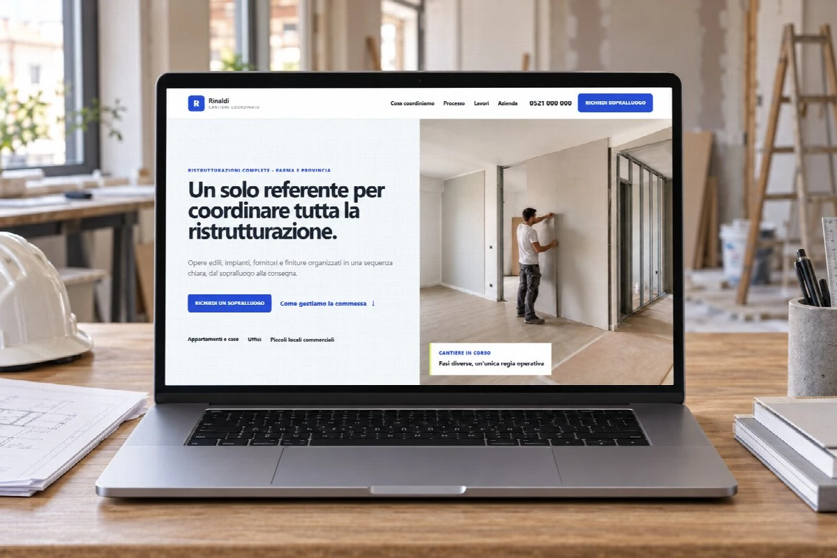 Sito Web professionale Rinaldi Cantiere su un computer portatile