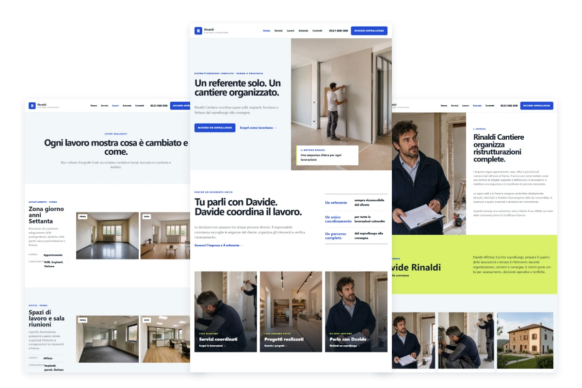 Sito Web professionale Rinaldi Cantiere: servizi, processo, lavori, azienda e contatti