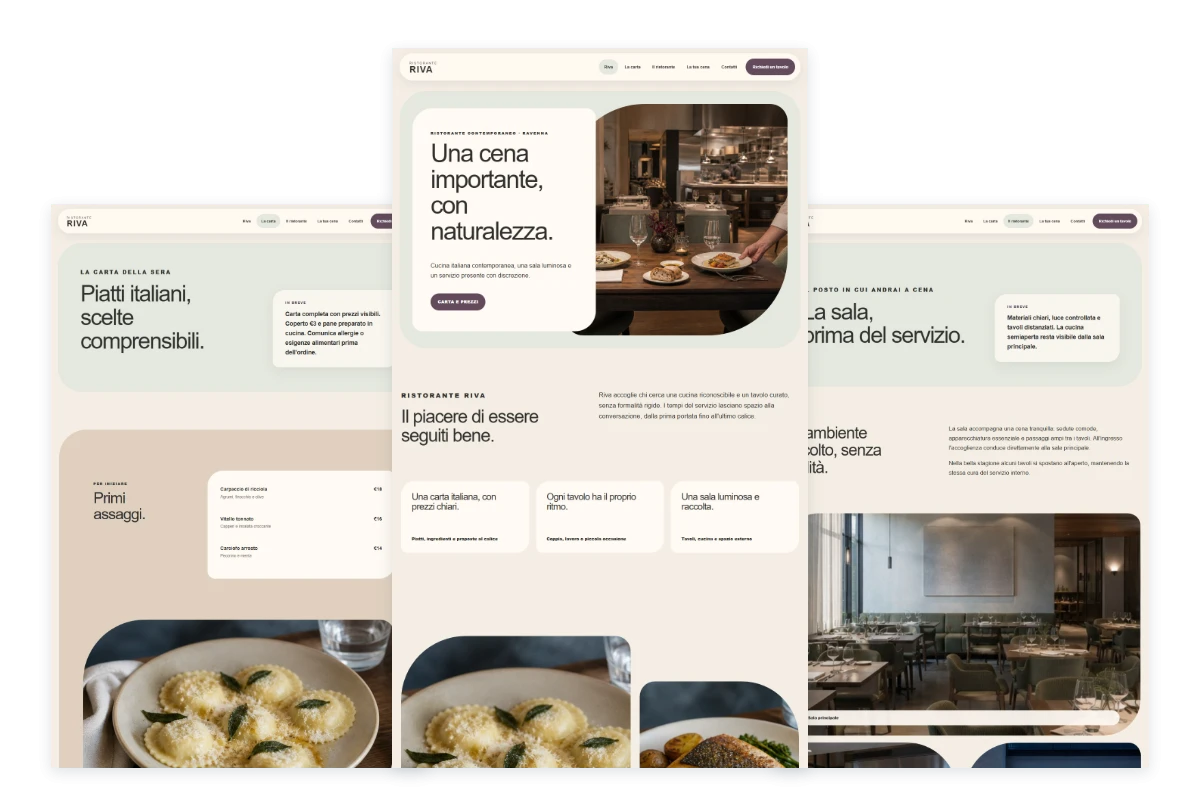 Sito Web professionale per ristoranti Riva: homepage, menu e locale