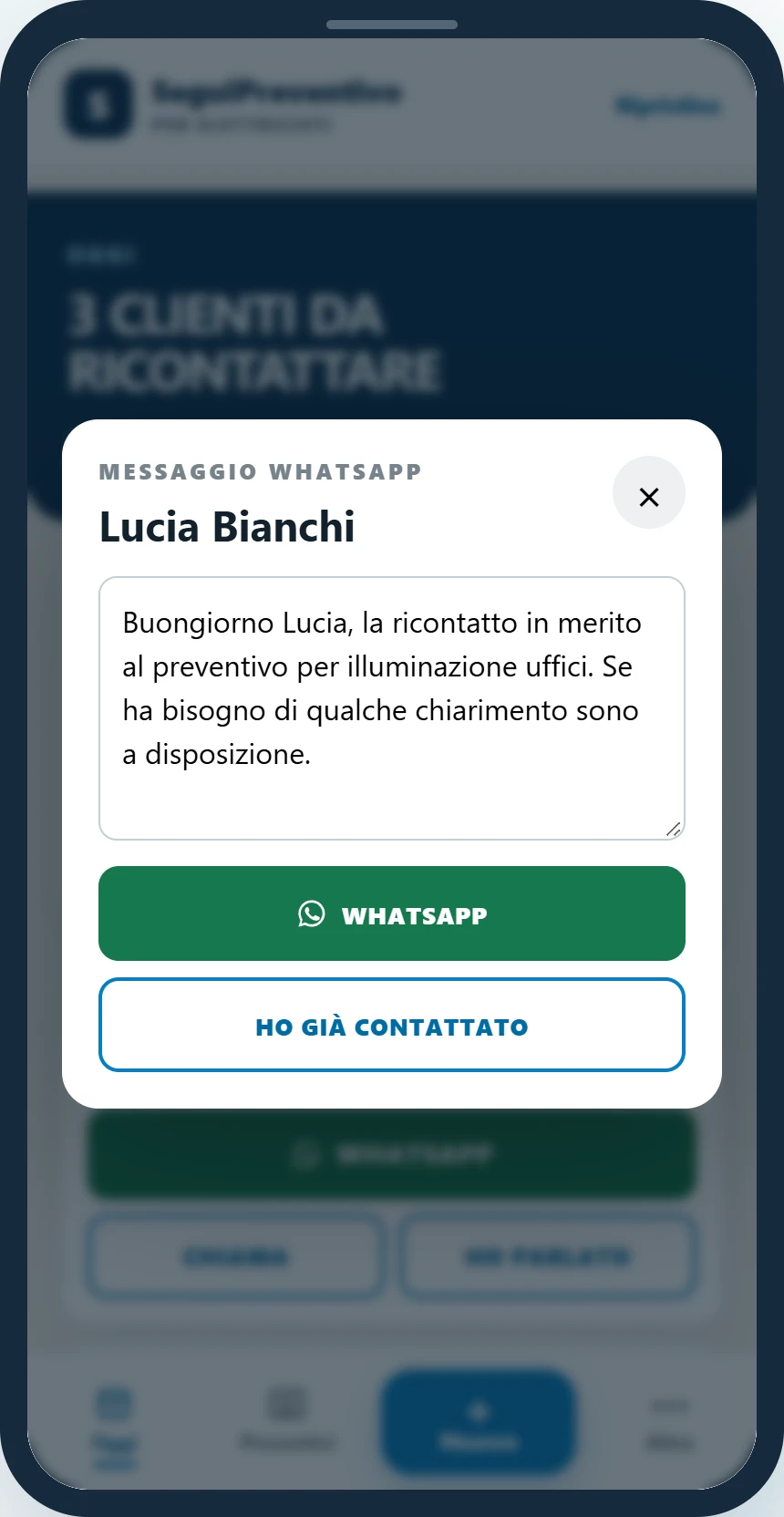 Vedi il messaggio nella demo SeguiPreventivo per Elettricisti