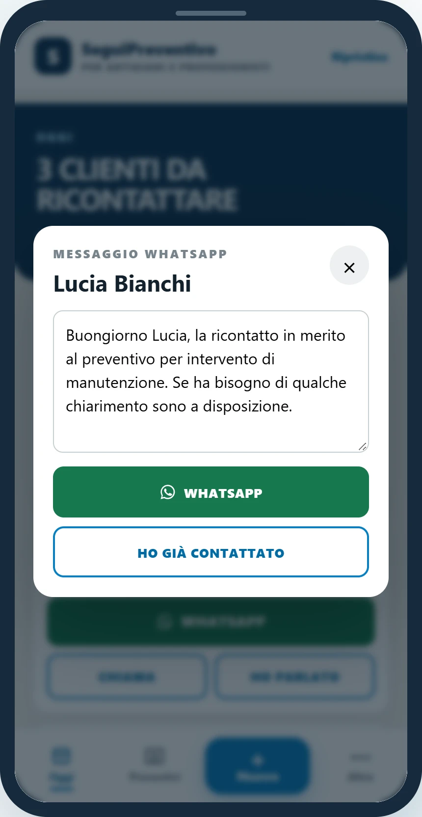 Vedi il messaggio nella demo SeguiPreventivo per Artigiani e Professionisti