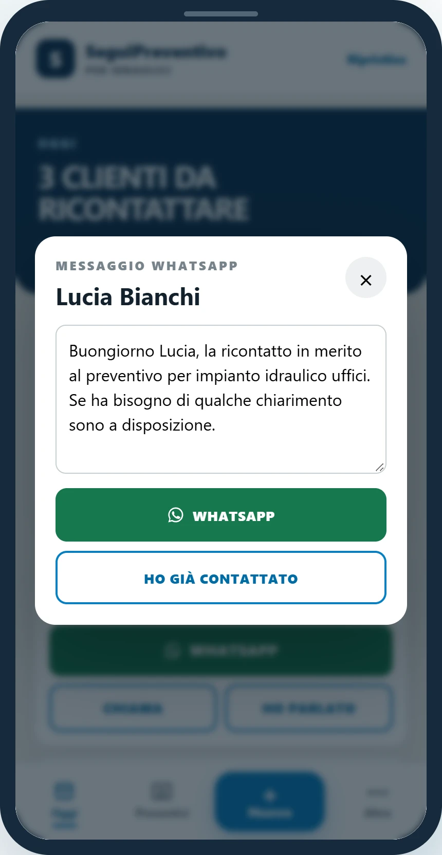 Vedi il messaggio nella demo SeguiPreventivo per Idraulici