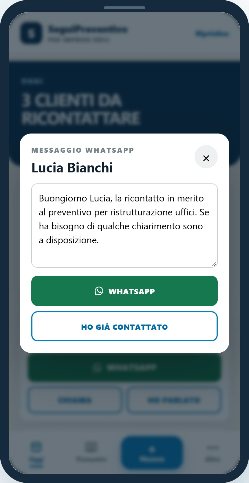 Vedi il messaggio nella demo SeguiPreventivo per Imprese Edili