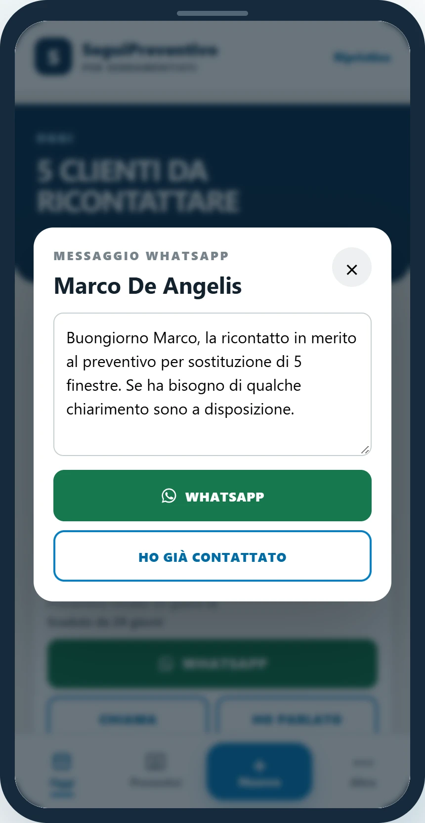 Vedi il messaggio nella demo SeguiPreventivo per Serramentisti