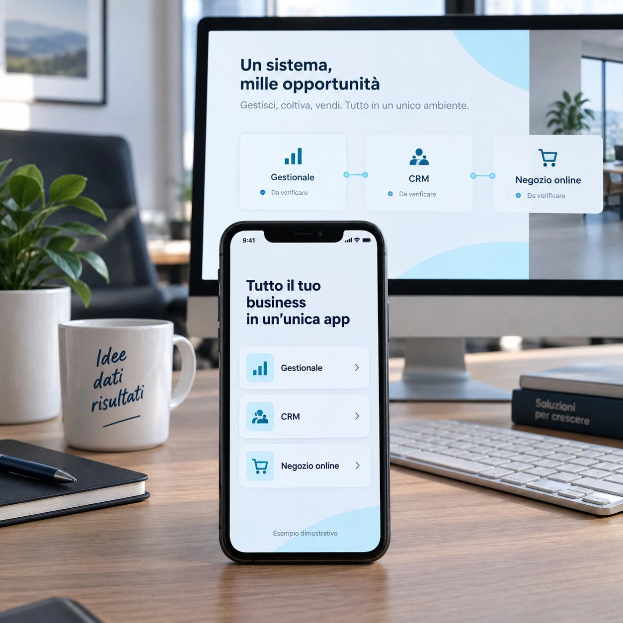 Mockup dimostrativo: Collega gestionale, CRM ed e-commerce