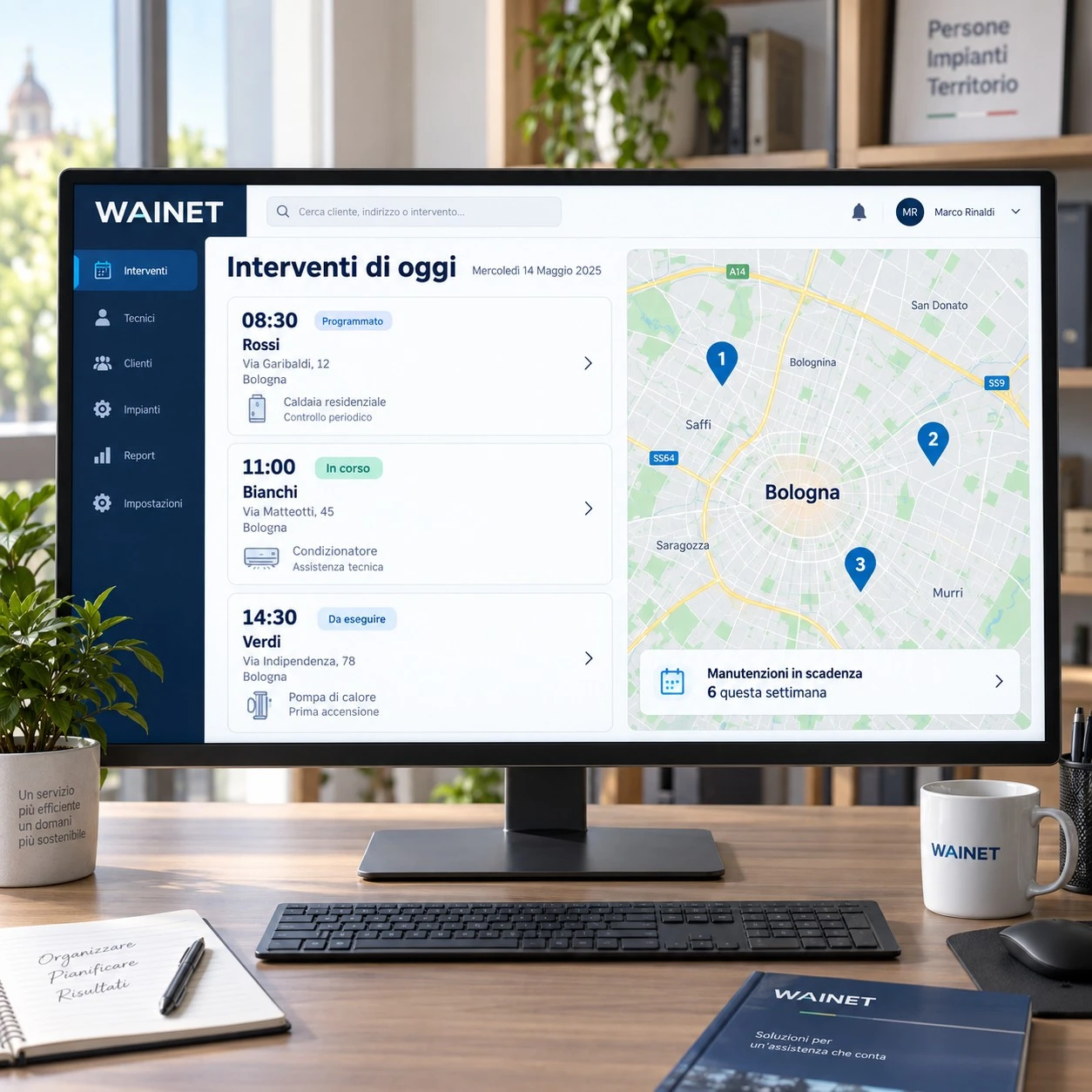 Mockup dimostrativo: Interventi, manutenzioni e rapportini con IA