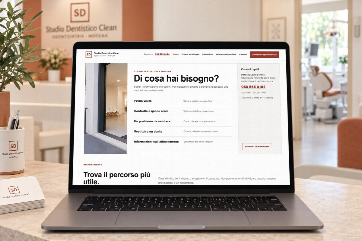 Sito Web professionale Studio Dentistico Clean su un computer portatile