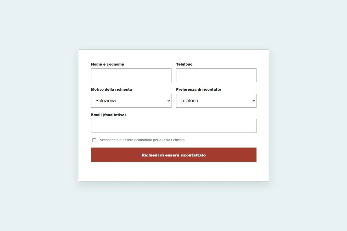 Sito Web professionale Studio Dentistico Clean: modulo di primo contatto