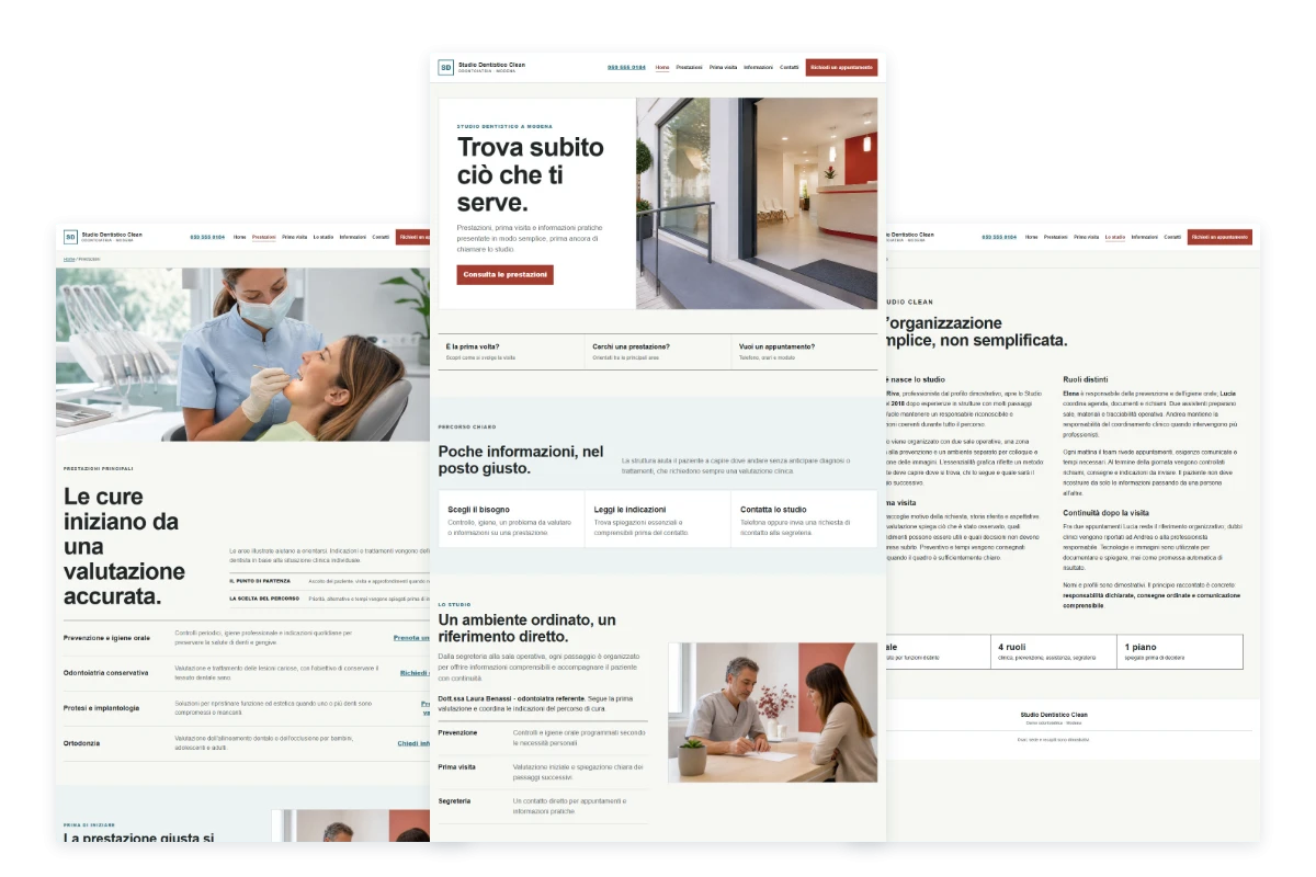 Sito Web professionale Studio Dentistico Clean: homepage, prestazioni e studio