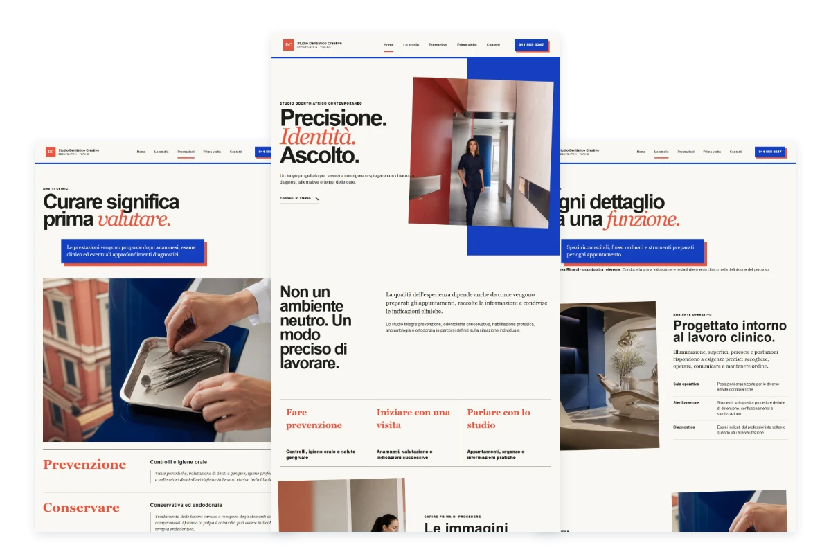 Sito Web professionale Studio Dentistico Creativo: homepage, prestazioni e studio
