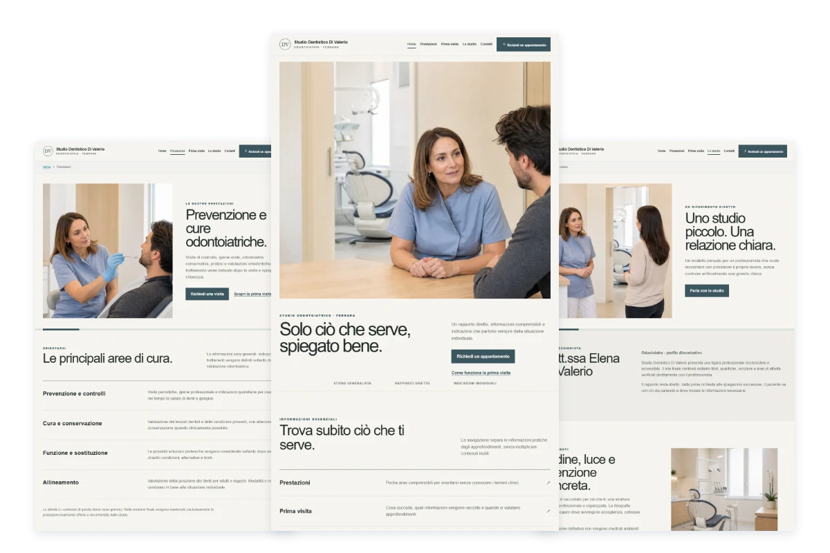 Sito Web professionale Studio Dentistico Di Valerio: homepage, prestazioni e studio