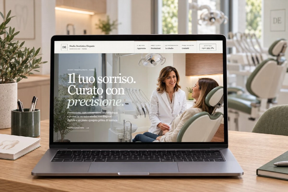 Sito Web professionale Studio Dentistico Elegante su un computer portatile