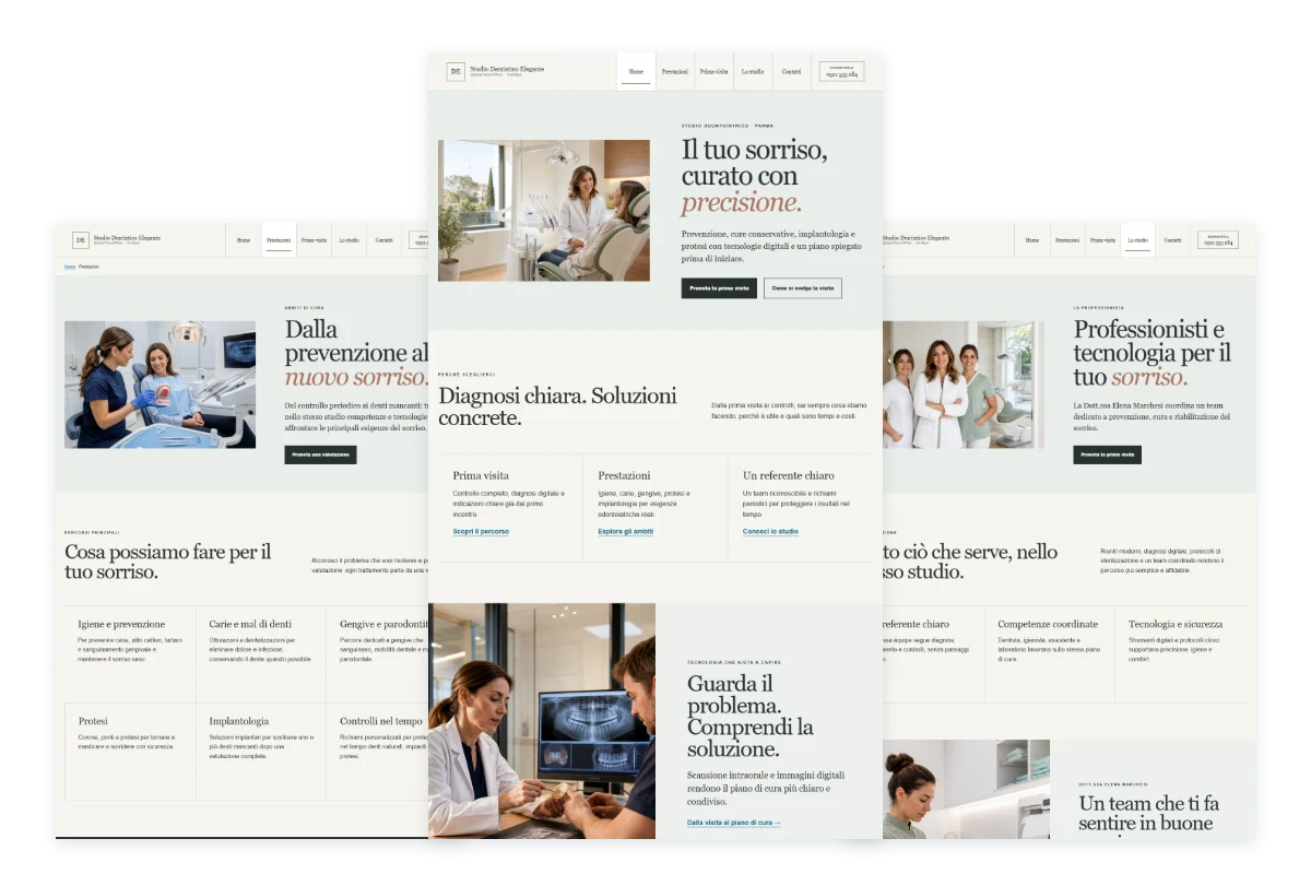 Sito Web professionale Studio Dentistico Elegante: homepage, prestazioni e studio