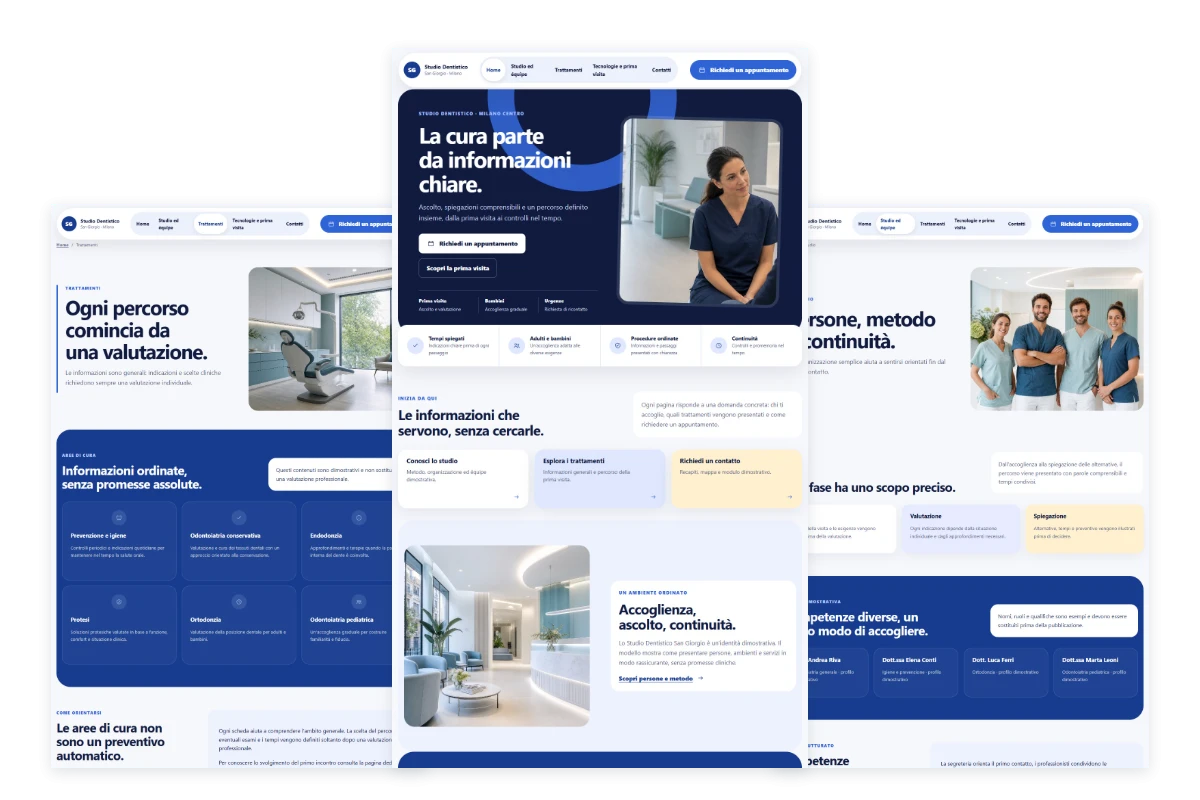 Sito Web professionale Studio Dentistico Istituzionale: homepage, prestazioni e studio