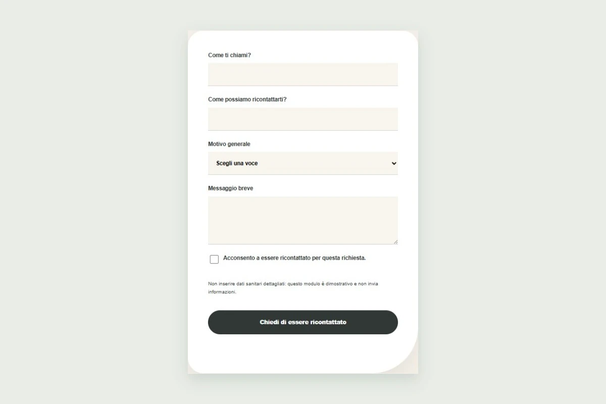 Sito Web professionale Studio Dentistico Naturale: modulo di primo contatto