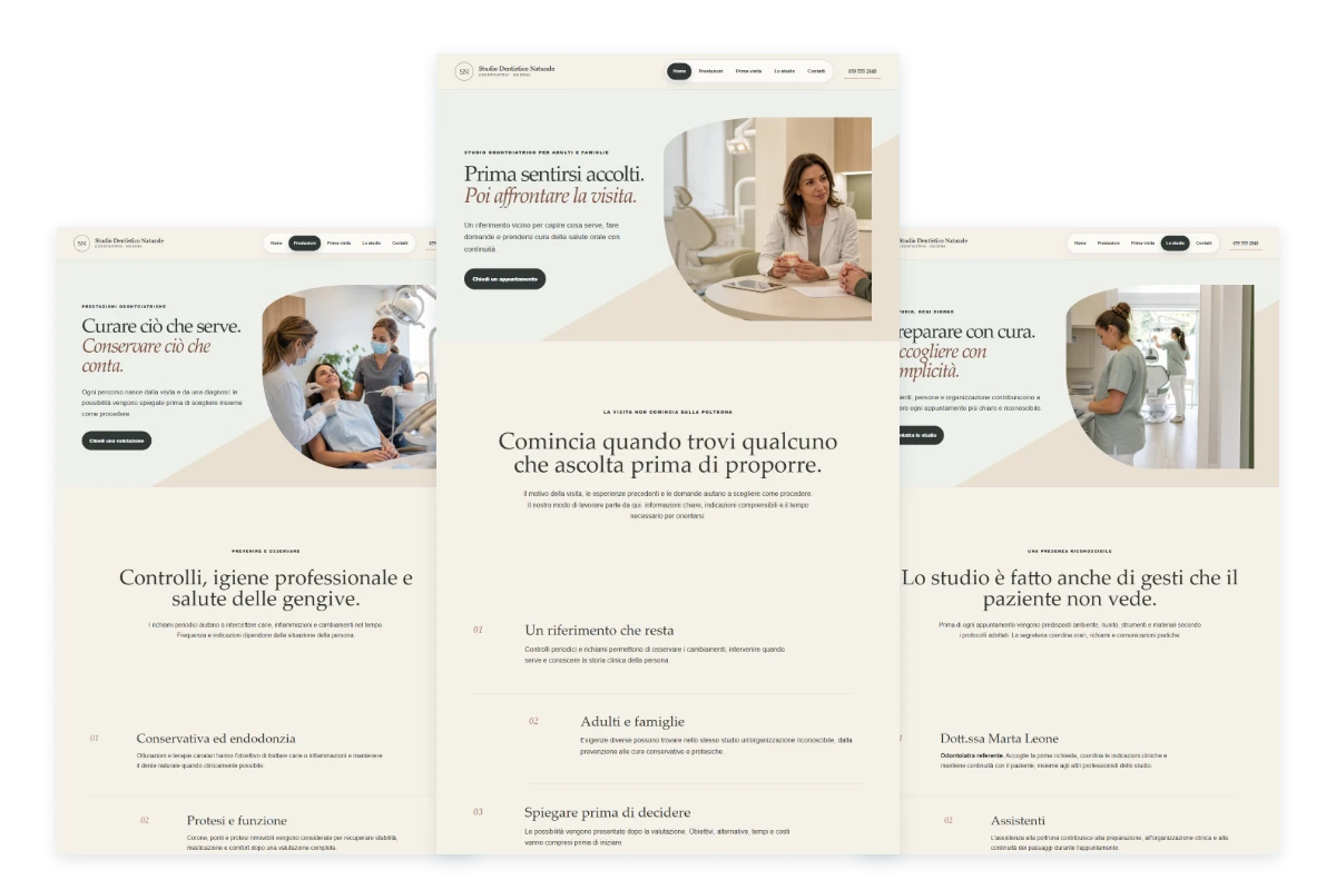 Sito Web professionale Studio Dentistico Naturale: homepage, prestazioni e studio