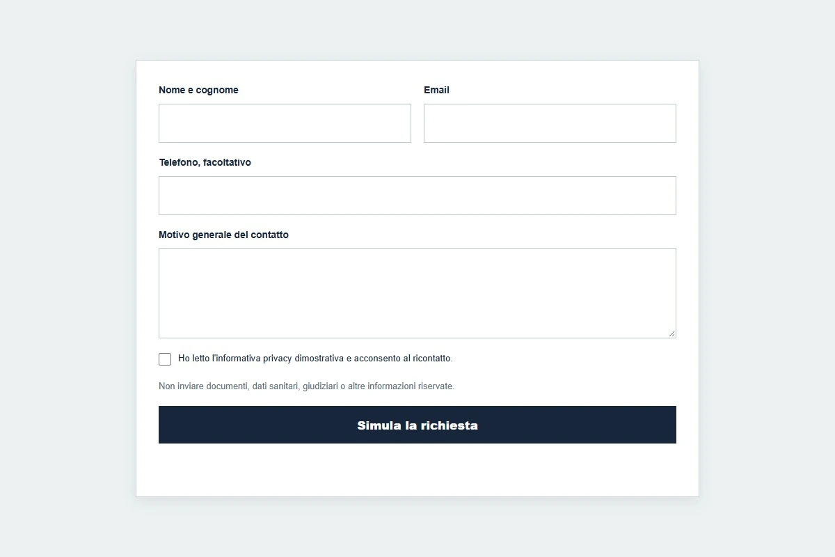 Sito Web professionale Studio Legale Classic: modulo di primo contatto