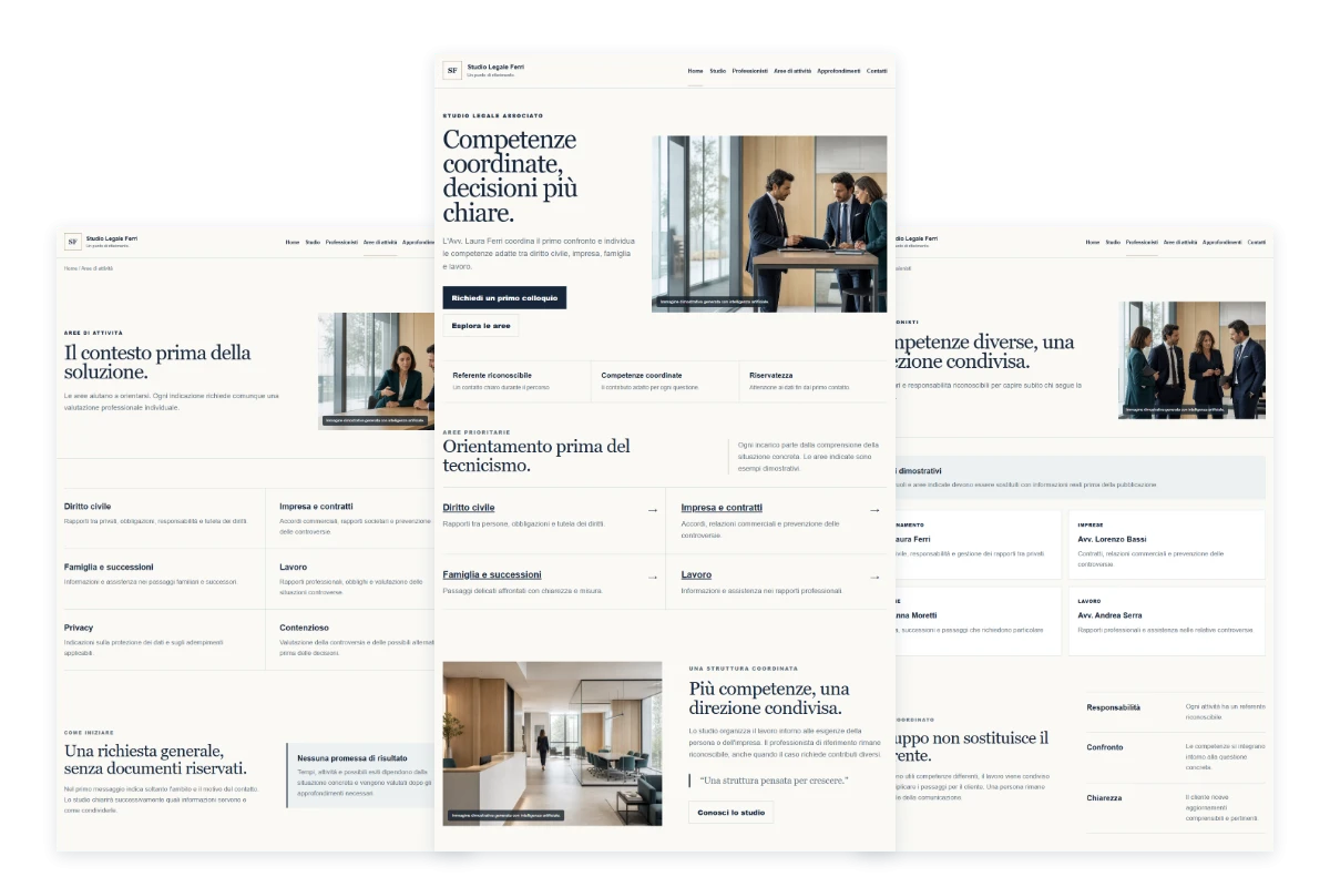 Sito Web professionale Studio Legale Classic: homepage, aree di attività e professionisti