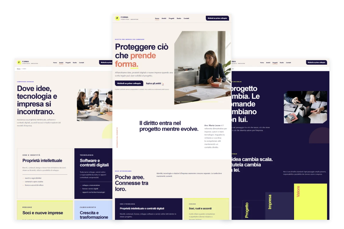 Sito Web professionale Studio Legale Innovazione: homepage, ambiti e progetti