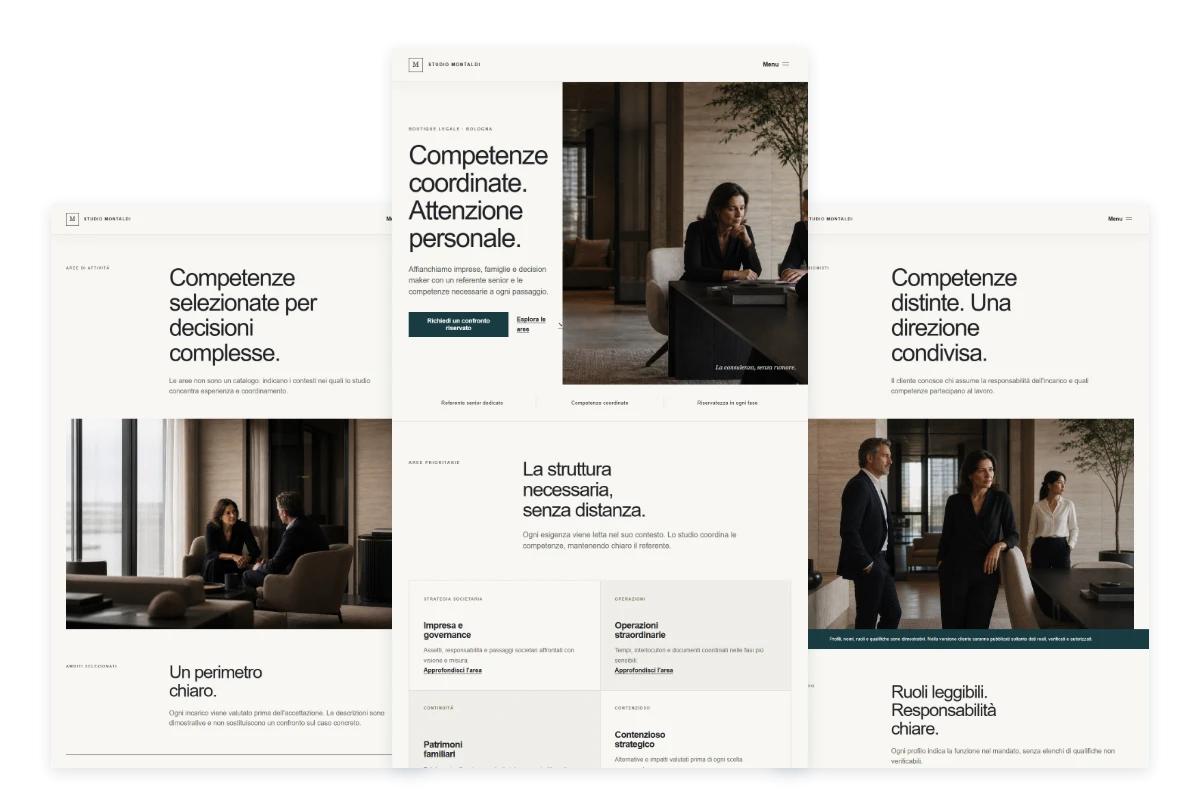 Sito Web professionale Studio Legale Premium: homepage, aree di attività e professionisti