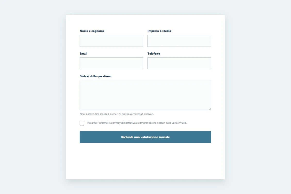 Sito Web professionale Studio Tributario: modulo di primo contatto